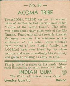 1933-40 Goudey Indian Gum (R73) #86 Acoma Tribe Back
