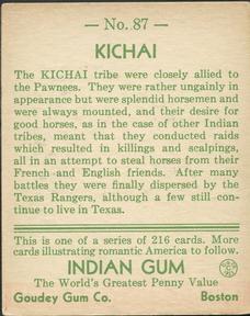 1933-40 Goudey Indian Gum (R73) #87 Kichai Tribe Back