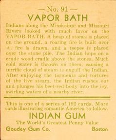 1933-40 Goudey Indian Gum (R73) #91 Vapor Bath Back
