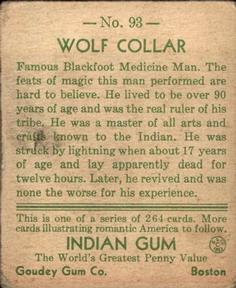 1933-40 Goudey Indian Gum (R73) #93 Wolf Collar Back