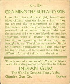 1933-40 Goudey Indian Gum (R73) #98 Graining the Buffalo Skin Back