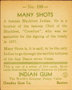 1933-40 Goudey Indian Gum (R73) #108 Many Shots Back