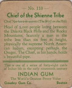 1933-40 Goudey Indian Gum (R73) #110 Chief of the Shienne Tribe Back
