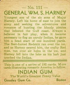1933-40 Goudey Indian Gum (R73) #111 General Wm. S. Harney Back