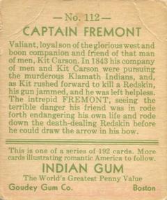 1933-40 Goudey Indian Gum (R73) #112 Captain Fremont Back