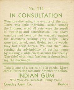 1933-40 Goudey Indian Gum (R73) #114 In Consultation Back