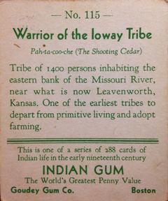 1933-40 Goudey Indian Gum (R73) #115 Warrior of the Ioway Tribe Back