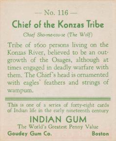 1933-40 Goudey Indian Gum (R73) #116 Chief of the Konzas Tribe Back