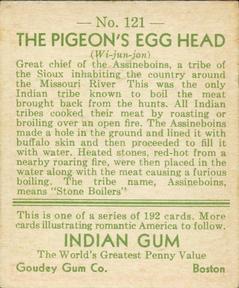 1933-40 Goudey Indian Gum (R73) #121 Pigeon's Egg Head Back