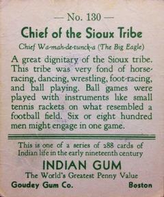 1933-40 Goudey Indian Gum (R73) #130 Chief of the Sioux Tribe Back
