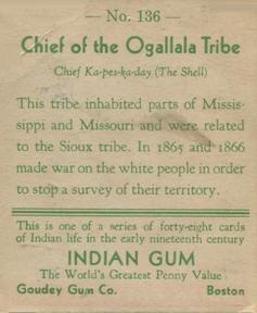 1933-40 Goudey Indian Gum (R73) #136 Chief of the Ogallala Tribe Back
