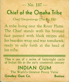 1933-40 Goudey Indian Gum (R73) #137 Chief of the Omaha Tribe Back