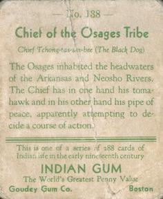 1933-40 Goudey Indian Gum (R73) #138 Chief of the Osages Tribe Back