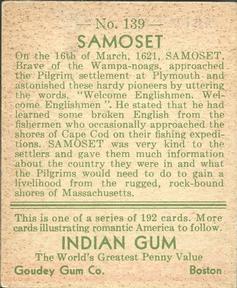 1933-40 Goudey Indian Gum (R73) #139 Samoset Back