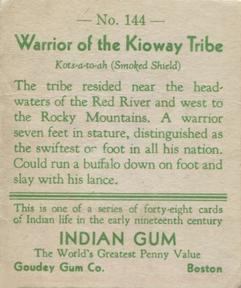 1933-40 Goudey Indian Gum (R73) #144 Warrior of the Kioway Tribe Back