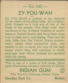 1933-40 Goudey Indian Gum (R73) #145 Zy-You-Wah Back