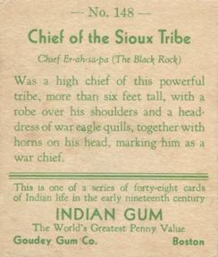 1933-40 Goudey Indian Gum (R73) #148 Chief of the Sioux Tribe Back