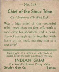 1933-40 Goudey Indian Gum (R73) #148 Chief of the Sioux Tribe Back