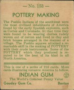 1933-40 Goudey Indian Gum (R73) #153 Pottery Making Back