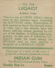 1933-40 Goudey Indian Gum (R73) #154 Luqaiot Back