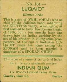 1933-40 Goudey Indian Gum (R73) #154 Luqaiot Back