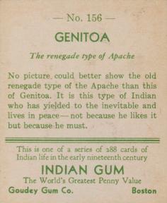 1933-40 Goudey Indian Gum (R73) #156 Genitoa Back