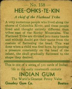 1933-40 Goudey Indian Gum (R73) #158 Hee-Ohks-Te-Kin Back