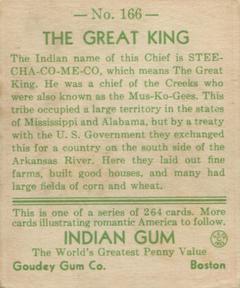1933-40 Goudey Indian Gum (R73) #166 The Great King Back
