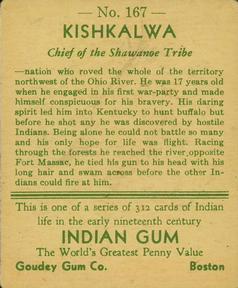 1933-40 Goudey Indian Gum (R73) #167 Kishkalwa Back