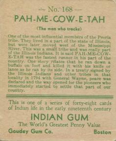 1933-40 Goudey Indian Gum (R73) #168 Pah-Me-Cow-E-Tah Back