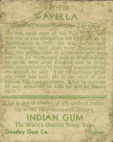 1933-40 Goudey Indian Gum (R73) #170 Wapella Back