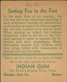 1933-40 Goudey Indian Gum (R73) #171 Setting Fire to the Fort Back