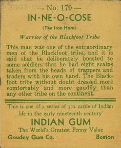 1933-40 Goudey Indian Gum (R73) #179 In-Ne-O-Cose Back
