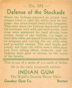 1933-40 Goudey Indian Gum (R73) #181 Defense of the Stockade Back