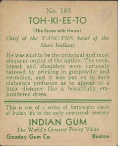 1933-40 Goudey Indian Gum (R73) #183 Toh-Ki-Ee-To Back
