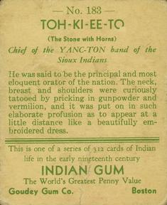 1933-40 Goudey Indian Gum (R73) #183 Toh-Ki-Ee-To Back