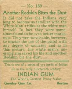 1933-40 Goudey Indian Gum (R73) #189 Another Redskin Bites the Dust Back