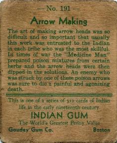 1933-40 Goudey Indian Gum (R73) #191 Arrow Making Back