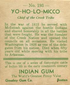 1933-40 Goudey Indian Gum (R73) #193 Yo-Ho-Lo-Micco Back