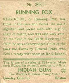 1933-40 Goudey Indian Gum (R73) #203 Running Fox Back