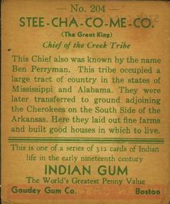 1933-40 Goudey Indian Gum (R73) #204 Stee-Cha-Co-Me-Co Back