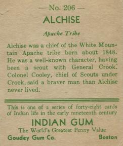 1933-40 Goudey Indian Gum (R73) #206 Alchise Back