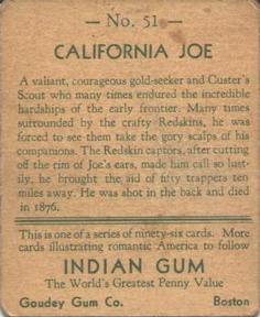 1933-40 Goudey Indian Gum (R73) #51 California Joe Back