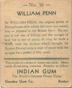 1933-40 Goudey Indian Gum (R73) #56 William Penn Back