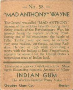 1933-40 Goudey Indian Gum (R73) #58 Mad Anthony Wayne Back