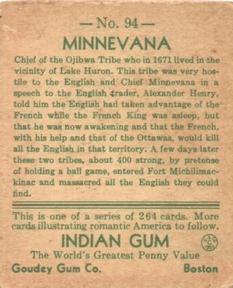1933-40 Goudey Indian Gum (R73) #94 Minnevana Back