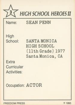 1993 Freedom Press High School Heroes Series II #3 Sean Penn Back