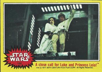 1977 Topps Star Wars #166 A close call for Luke and Princess Leia! Front