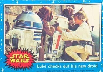 1977 Topps Star Wars #14 Luke checks out his new droid Front