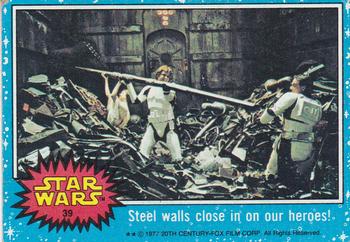 1977 Topps Star Wars #39 Steel walls close in on our heroes! Front